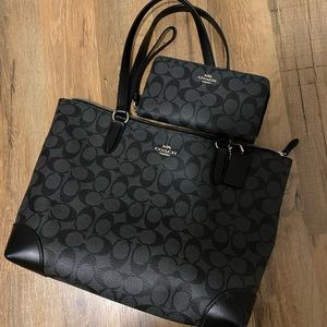 Black Leather Coach Tote and Wallet